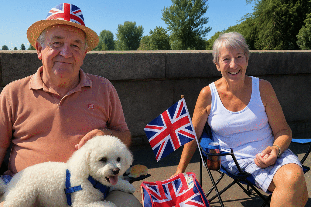 Terence (L) and Mildred (R) with their dog Alfie enjoying the Coleraine parade
